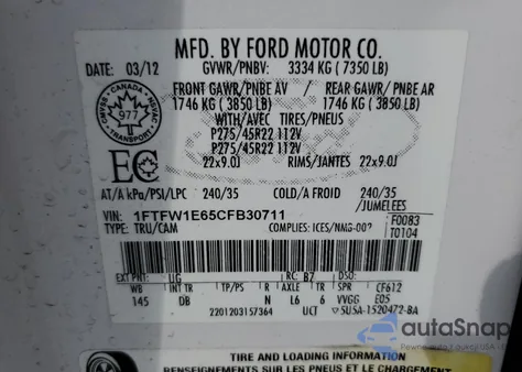 2012 Ford F150 Supercrew from USA, damaged, VIN 1FTFW1E65CFB30711